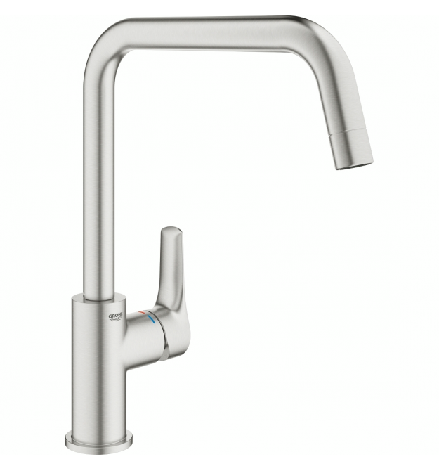 Grohe Смеситель для кухни Via, дл.излива - 228мм, поворотный, 1рычаг, супер сталь