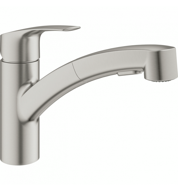 Grohe Смеситель для кухни Via, дл.излива - 227мм, поворотный/вытяжной, 1рычаг, супер сталь