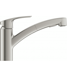 Grohe Смеситель для кухни Via, дл.излива - 227мм, поворотный/вытяжной, 1рычаг, супер сталь