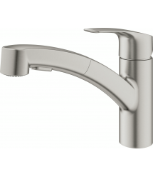 Grohe Смеситель для кухни Via, дл.излива - 227мм, поворотный/вытяжной, 1рычаг, супер сталь