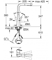 Grohe Смеситель для кухни Scala, дл.излива - 205мм, поворотный/вытяжной, 1рычаг, хром
