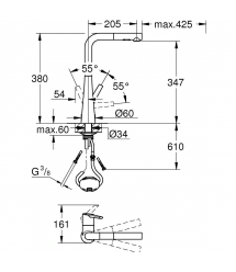 Grohe Смеситель для кухни Scala, дл.излива - 205мм, поворотный/вытяжной, 1рычаг, супер сталь