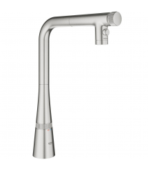 Grohe Смеситель для кухни Scala, дл.излива - 200мм, поворотный, вытяжной, вентиль + кнопка, супер сталь