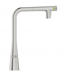 Grohe Смеситель для кухни Scala, дл.излива - 200мм, поворотный, вытяжной, вентиль + кнопка, супер сталь