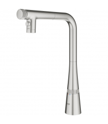 Grohe Смеситель для кухни Scala, дл.излива - 200мм, поворотный, вытяжной, вентиль + кнопка, супер сталь