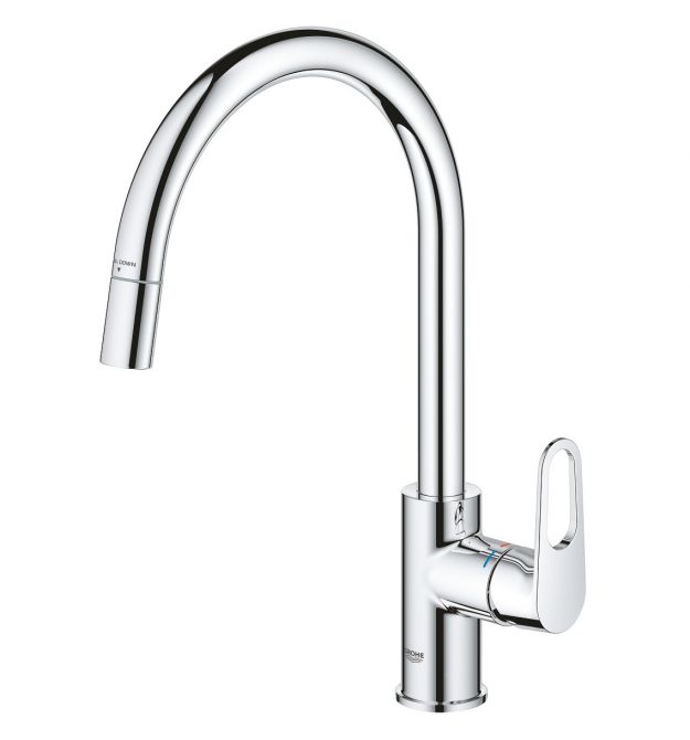 Grohe Смеситель для кухни QuickFix Start Flow, дл.излива - 215мм, поворотный/вытяжной, 1рычаг, хром