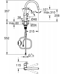 Grohe Смеситель для кухни QuickFix Start Flow, дл.излива - 215мм, поворотный/вытяжной, 1рычаг, хром