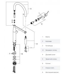 Grohe Смеситель для кухни Essence, дл.излива - 240мм, поворотный/гибкий, 1рычаг, матовый графит