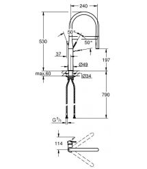 Grohe Смеситель для кухни Essence, дл.излива - 240мм, поворотный/гибкий, 1рычаг, матовый графит