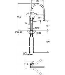 Grohe Смеситель для кухни Essence, дл.излива - 240мм, поворотный/гибкий, 1рычаг, графит