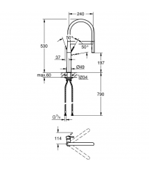 Grohe Смеситель для кухни Essence, дл.излива - 240мм, поворотный/гибкий, 1 рычаг, матовый теплый закат