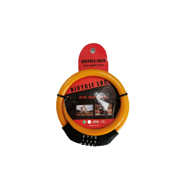 Замок велосипедний тросовий кодовий BG-202, довжина 12*600мм, АBS - сталевий дріт, Orange