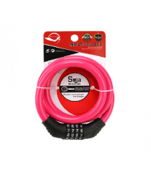 Замок велосипедний тросовий кодовий Smja-95, довжина 10*950мм, АBS - сталевий дріт, Pink