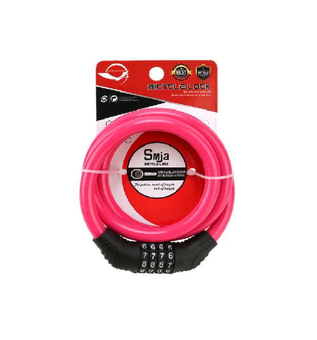 Замок велосипедний тросовий кодовий Smja-95, довжина 10*950мм, АBS - сталевий дріт, Pink