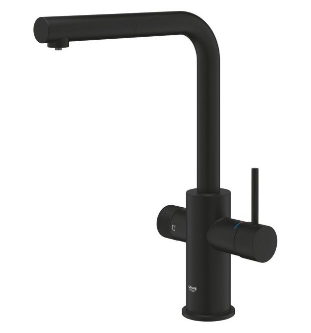 Grohe Смеситель для кухни Blue Pure Minta, длина излива - 223мм, поворотный/вытяжной, 2 воды, фантомный черный
