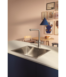 Grohe Смеситель для кухни Blue Pure Minta, дл.излива - 223мм, поворотный/вытяжной, 1+1фильтр, супер сталь