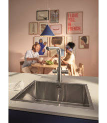 Grohe Смеситель для кухни Blue Pure Minta, дл.излива - 223мм, поворотный/вытяжной, 1+1фильтр, супер сталь