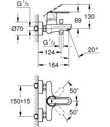 Grohe Смеситель для ванны Get дл. излива - 164мм, неповоротный, 1 рычаг, хром