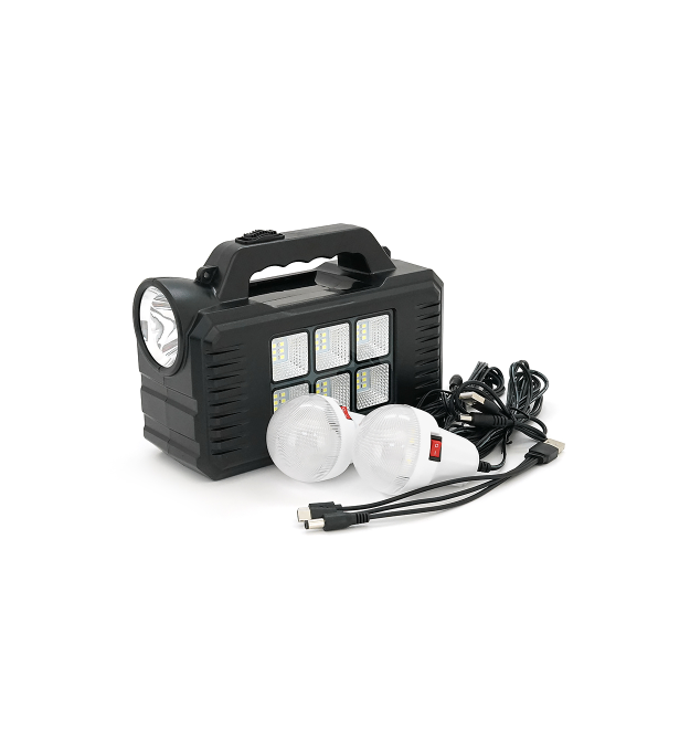 Переносний ліхтар GD-8077+ Solar, 1+1 режим, вбудований акум, 3 лампочки 3W, USB вихід, Black, Box