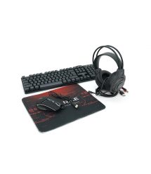 Набір 4 в 1 XSTRIKE XS-2030, Навушники+ клавіатура+ мишка+ килимок, Black, Box