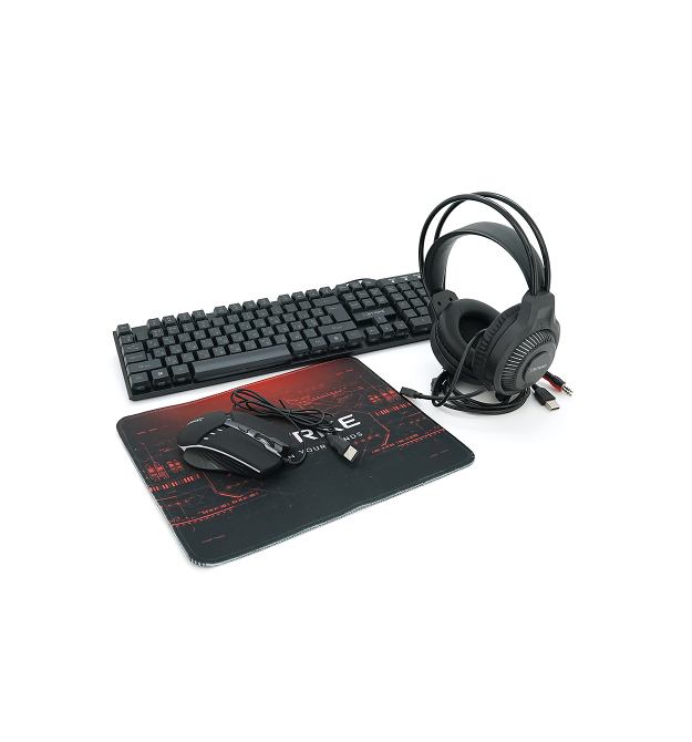 Набір 4 в 1 XSTRIKE XS-2030, Навушники+ клавіатура+ мишка+ килимок, Black, Box