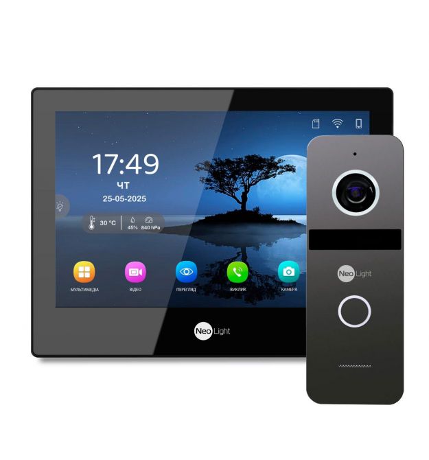 Комплект Wi-Fi IP-видеодомофон 8 дюймов и вызывной панели NeoLight Solo IPW Black Graphite