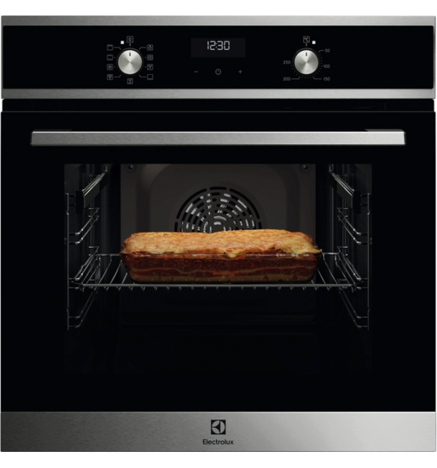 Electrolux Духовой шкаф электрический, 65л, A, дисплей, конвекция, телескопические направляющие, черный
