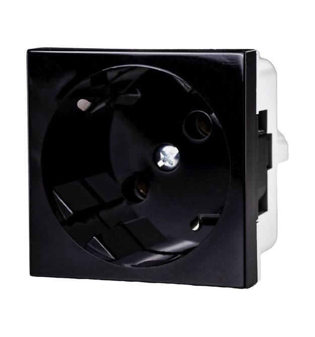 Розетка модульная 45х45х40 мм, с заземлением, без защитных шторок PC-ABS, черная Серия Quadro