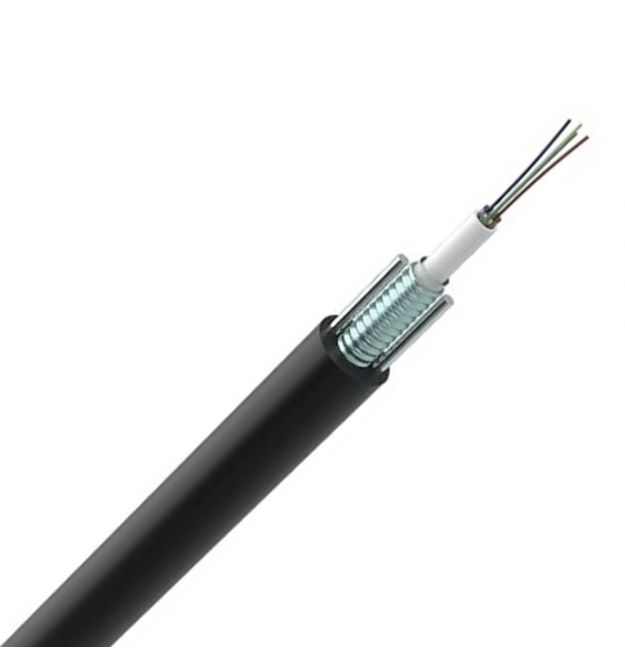 Кабель ОКТБг-М(2,7)П-2*12Е1,монотуб, 24 волокна, стальна гофроброня, 2 стальних силових елементи, ПЕ оболонка