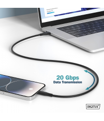 Digitus Кабель USB-C зарядки/синхронизации, 2м, USB 4.0 Gen2, 20G, 240W, 8K, силиконовый, черный
