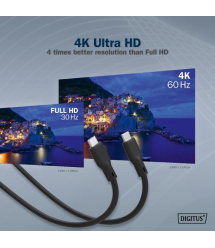 Digitus Кабель USB-C зарядки/синхронизации, 2м, USB 3.2 Gen1, 5G, 100W, 4K, силиконовый, черный