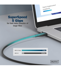 Digitus Кабель USB-C зарядки/синхронизации, 2м, USB 3.2 Gen1, 5G, 100W, 4K, силиконовый, черный