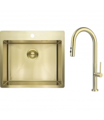 Deante Набор для кухни Olfato стальная мойка ZPO_R10B + смес. BQO_R72M, брашованое золото