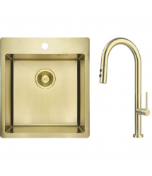 Deante Набор для кухни Olfato стальная мойка ZPO_R10A + смес. BQO_R72M, брашованое золото