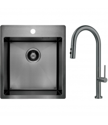 Deante Набор для кухни Olfato стальная мойка ZPO_D10A + смес. BQO_D72M, титан