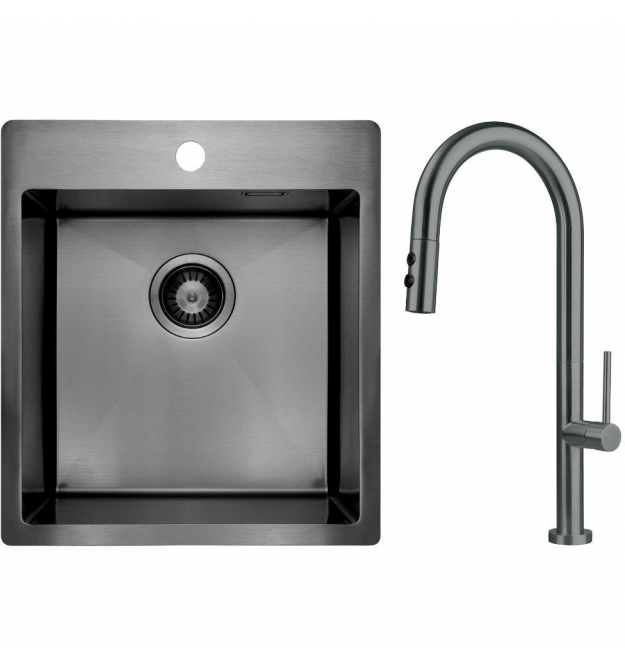Deante Набор для кухни Olfato стальная мойка ZPO_D10A + смес. BQO_D72M, титан
