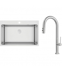 Deante Набор для кухни Olfato стальная мойка ZPO_010C + смес. BQO_F72M, матовая сталь