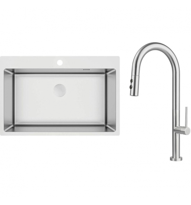 Deante Набор для кухни Olfato стальная мойка ZPO_010C + смес. BQO_F72M, матовая сталь