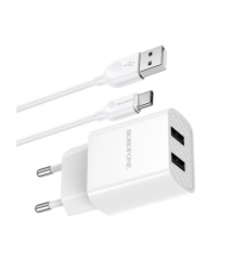 Набір BOROFONE BA53A СЗУ 2xUSB+ кабель Type-C, 2.1A, 1м, White, Blister-box