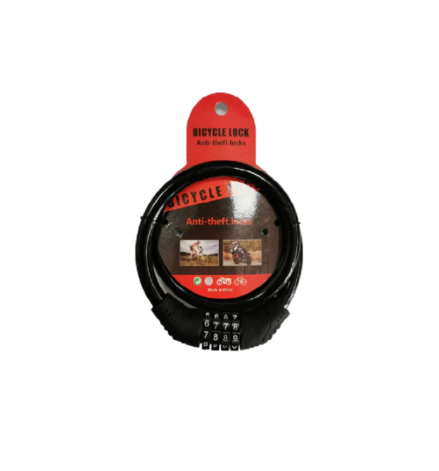 Замок велосипедний тросовий кодовий BG-202, довжина 12*600мм, АBS - сталевий дріт, Black