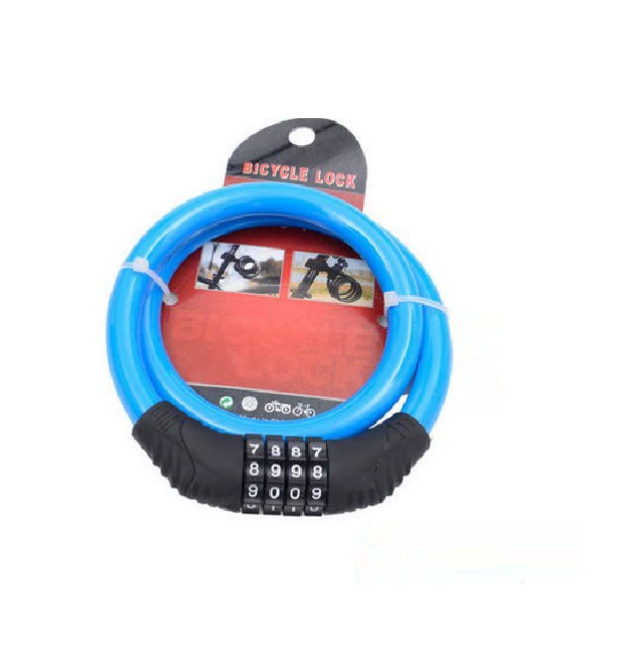 Замок велосипедний тросовий кодовий BG-202, довжина 12*600мм, АBS - сталевий дріт, Blue