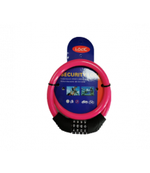 Замок велосипедний тросовий кодовий BG-202, довжина 12*600мм, АBS - сталевий дріт, Pink