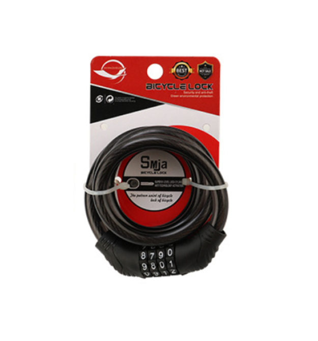 Замок велосипедний тросовий кодовий Smja-95, довжина 10*950мм, АBS - сталевий дріт, Black