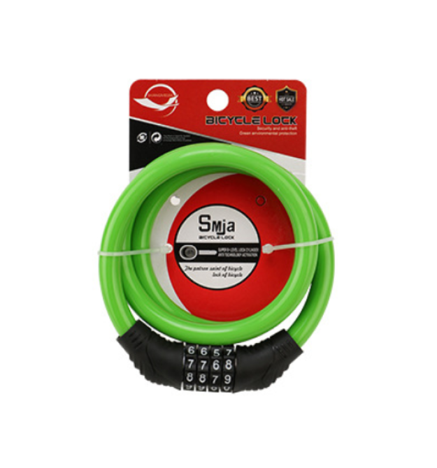 Замок велосипедний тросовий кодовий Smja-95, довжина 10*950мм, АBS - сталевий дріт, Green