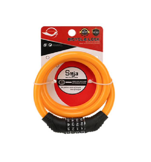 Замок велосипедний тросовий кодовий Smja-95, довжина 10*950мм, АBS - сталевий дріт, Orange