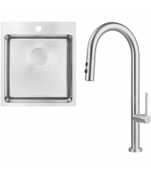 Deante Набор для кухни Olfato стальная мойка ZPO_010A + смес. BQO_F72M, матовая сталь