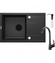 Deante Набор для кухни Corio, гранитная мойка ZQN_N113 + смес. BMO_062M + дозатор ZZZ_000D, графит