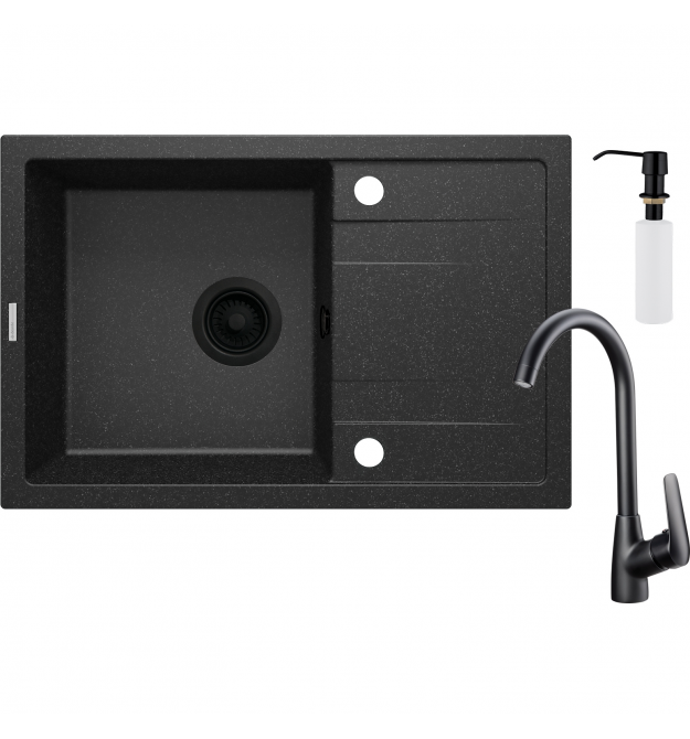 Deante Набор для кухни Corio, гранитная мойка ZQN_N113 + смес. BMO_062M + дозатор ZZZ_000D, графит
