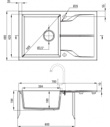 Deante Набор для кухни Andante, гранитная мойка ZQN_5113 + смес. BOC_X72M, беж
