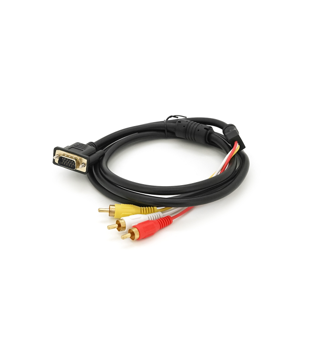 Кабель VGA (тато)-3RCA (тато) 1.5m, Black - Red, без обплетення, ОЕМ